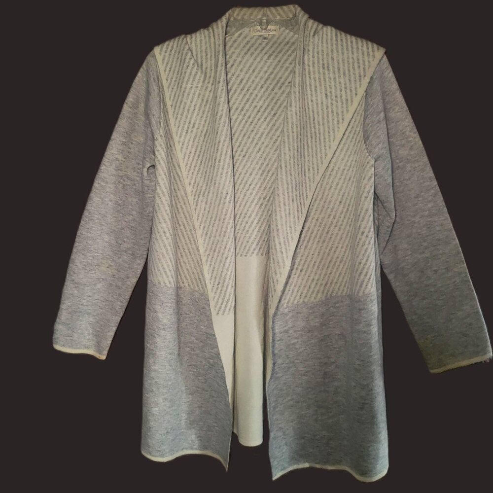 NWOT!! Dolce Stella Wool Blend Open Front Hooded Cardigan Gray/White - Size M - Picture 7 of 11